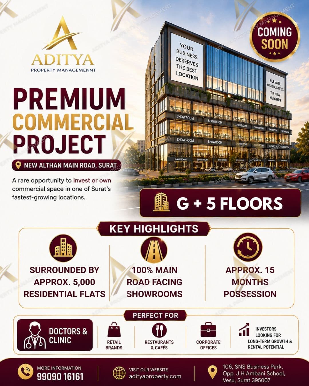 Premium Commercial Office Space & Showroom For Sale in New Althan Main Road, Surat. in Althan