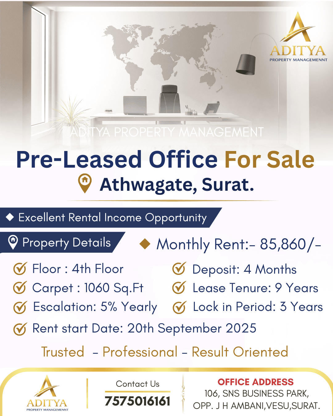 Pre-Leased Office For Sale In Athwagate, Surat in Athwa