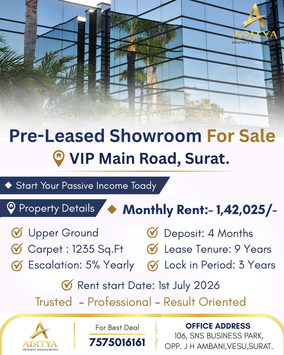 Premium Pre-Leased Showroom For Sale | Assured Rental Income Investment in Vesu, Surat — photo 1