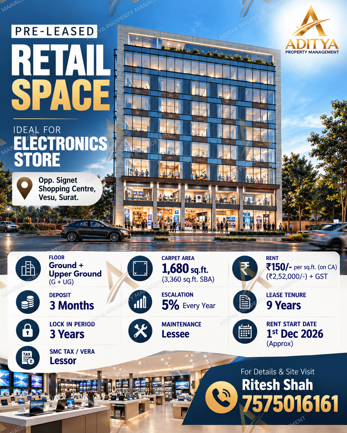 Income-Generating Pre-Leased Commercial Showroom In Vesu, Surat.