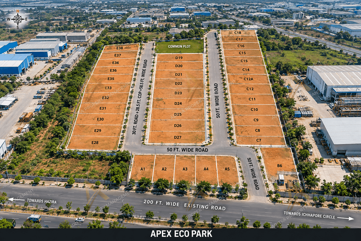 Industrial Open Plot For Sale on Hazira Road, Surat. in Hazira, Surat